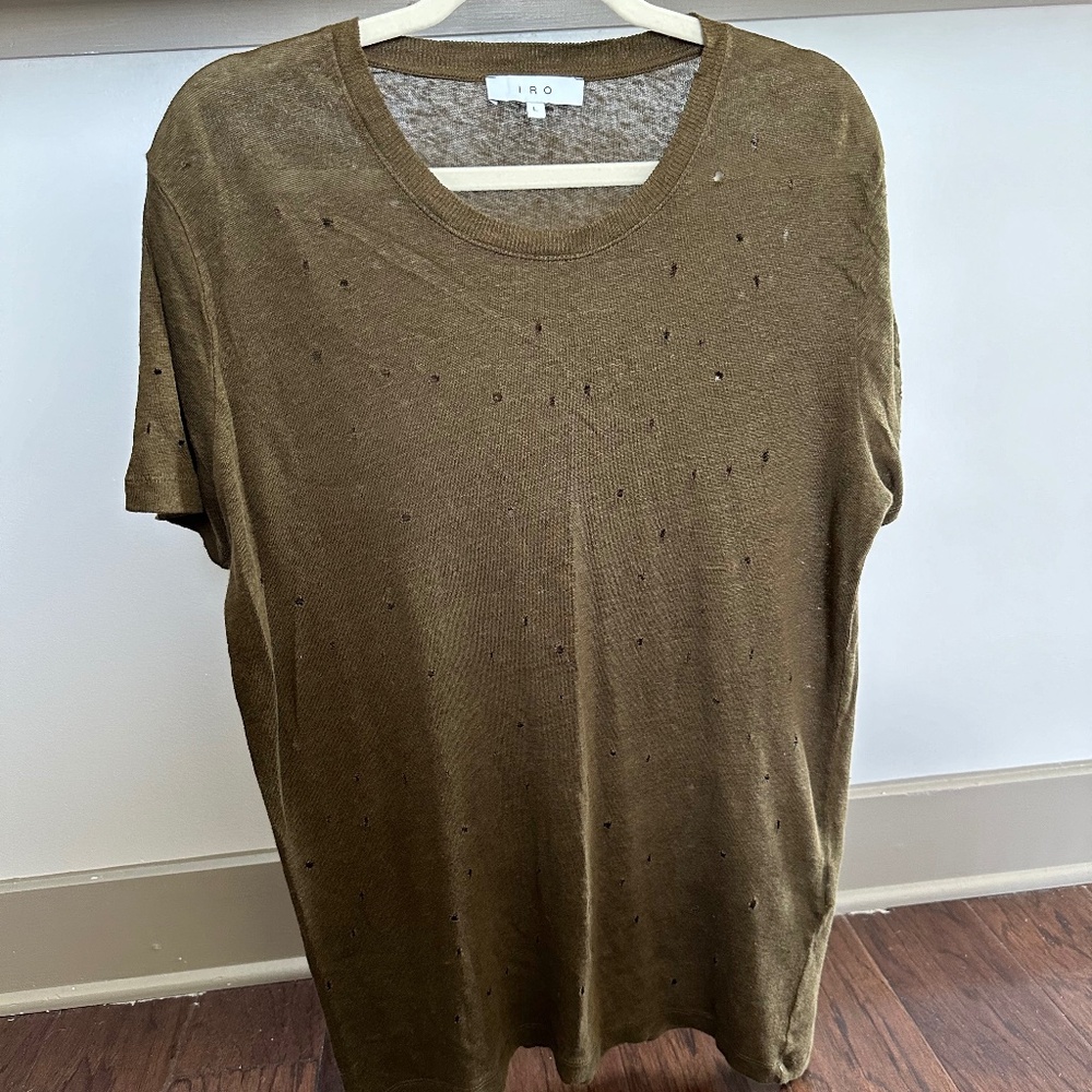 IRO 'Clay' Punctured Linen Tee (Khaki)
